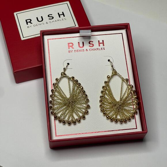Denis & Charles RUSH earrings gold tone pierced drop dangle costume jewelry - Picture 1 of 11